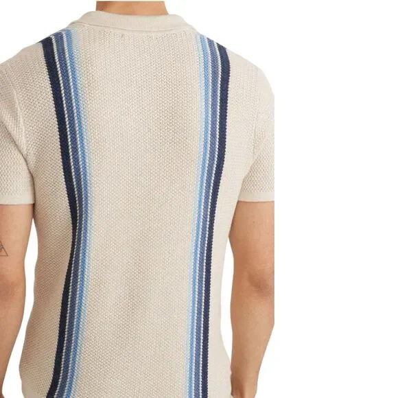 Marine Layer Mens XL Knit Polo Retro 70s Striped Preppy Mod Old Money Conrad